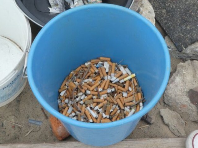 Zigarettenkippen im Eimer